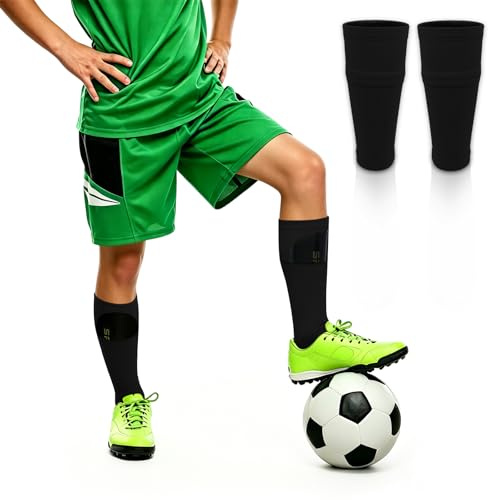 Fancysky Schienbeinschoner Halter für Kinder und Herren, Fußball Stutzen mit optimierter Einstecktasche, atmungsaktive, rutschfeste Schienbeinschoner Sleeves Socken, Stabiler Halt beim Fußballspiel