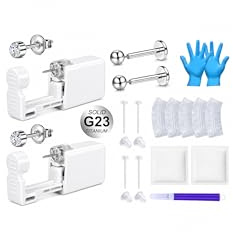 AVYRING Disposable Ear Piercing Gun Kit, G23 Titanium Self Piercing Kit with Flat Back Stud Earrings, Clean Pads, Gloves & Waterproof Ear Covers, At Ear Home Piercer Tool for Women Men