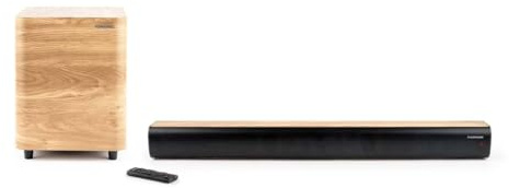THOMSON Barre de Son et Caisson de Basses sans Fil 300W, Système Home Cinéma 2.1 Bluetooth 5.3, Entrée Optique, USB, EQ - Bois et Noir - SB400BTWSBK