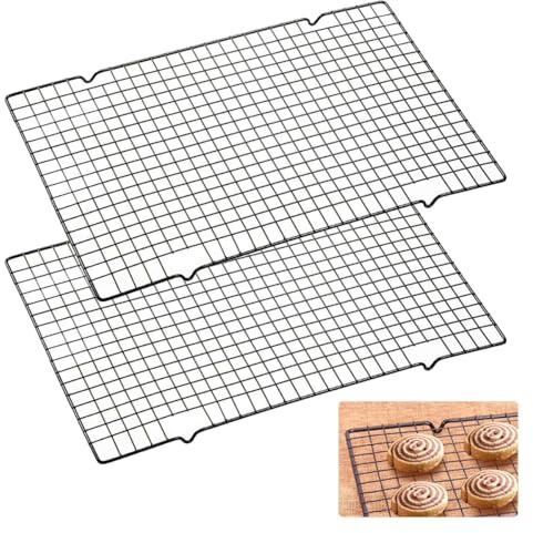 2 Pieces Cooling Rack 40 cm x 25 cm x 15 mm Cooling Racks for Baking | Oven Shelf Non-Stick, Wire Rack, Black Roasting Rack, Cake Cooling Rack Dishwasher Safe, Baking Accessories
