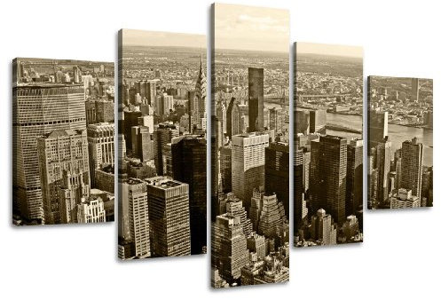 Visario 5514 Bilder auf Leinwand Bild 160 x 80 cm New York Skyline fünfteilig