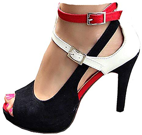 getmorebeauty Women's Snake Stripe Ankle Straps Dress Heeled Sandals (US 10, Red Belt)