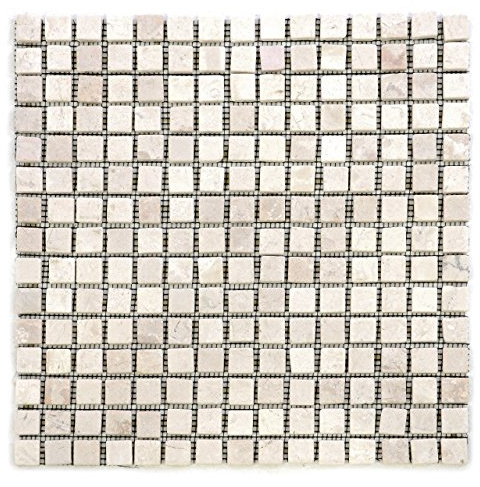 DIVERO 11 Fliesenmatten Naturstein Mosaikfliesen aus Marmor für Wand und Boden creme á 30 x 30 cm