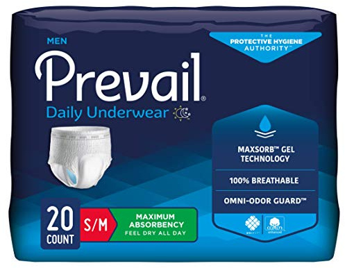 Prevail Men's Absorbent Underwear, Heavy Absorbency, Small/Medium, 20 ct