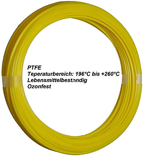 Teflonschlauch Ø 6x4 gelb 50 Meter PTFE bis +260°C Pneumatik- Druckluftschlauch außentoleriert