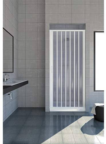 HD CASA Box Doccia a Soffietto in PVC Modello Giada, Anta Unica Estendibile con Pannelli Semitrasparenti, Apertura Laterale, Cabina Doccia Salvaspazio Bianca Made in Italy 90 cm