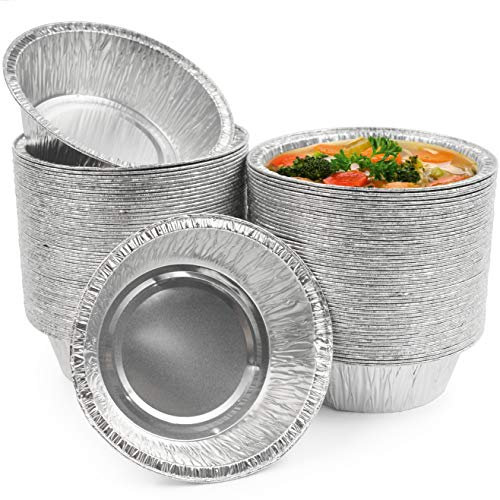 MATANA 100 Pack 5 Foil Pie Dishes - 12 cm / 250 ml Round Baking Trays for Tarts, Quiches, Desserts & Cakes – Reusable & Disposable Aluminium Pie Tins