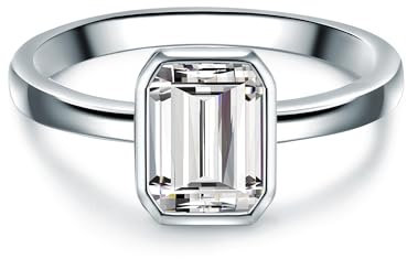 Trilani Damen Solitärring aus 925/- Sterling Silber mit Zirkonia Smaragd-Schliff Silberring Damenring mit Stein Rechteckig