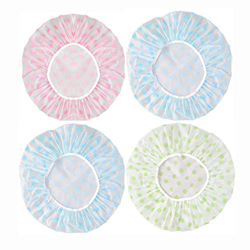 Meiyea 4 Pcs Shower Cap, Reusable Plastic Shower Hats for long hair, Waterproof Elastic Hair Bath Caps for Kids Women Men for SPA Salon Hair Mask