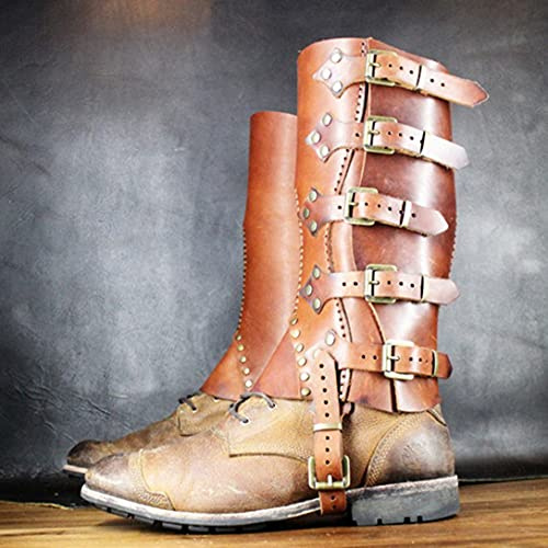 Mittelalterliche Wikinger Ritter Gamaschen Leder Bein Rüstung Verstellbare Beinschienen Stiefel Schuhe Abdeckung Für Männer Frauen LARP Renaissance Cosplay Kostüm,Braun