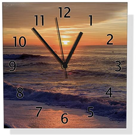 Wallario Design Wanduhr Sonne über dem Meer aus Aluverbund, Alu-Uhr Größe 30 x 30 cm, Schwarze Zeiger mit Metalloptik