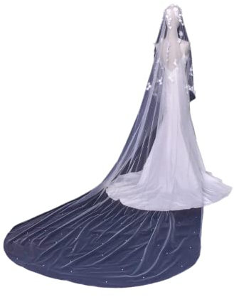 LCJQ Einfacher Tüll für Damen 3D-Blumen-Brautschleier mit Perlen, Luxus-Brautschleier, Lange Brautschleier-Kathedrale dünner Schleier Brautschleier