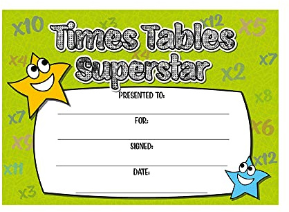Times Tables Superstar Sparkly Holographic Certificate from SuperStickers