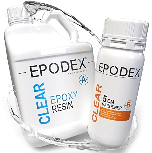EPODEX Epoxidharz Set ECO+ | klares Epoxy Resin für Gießhöhen bis 5cm | Gießharz-Set ohne oder mit Farbpigmenten | für River-Tische, Lampen, Projekte mit hohen Form- und Gussteilen und vieles mehr