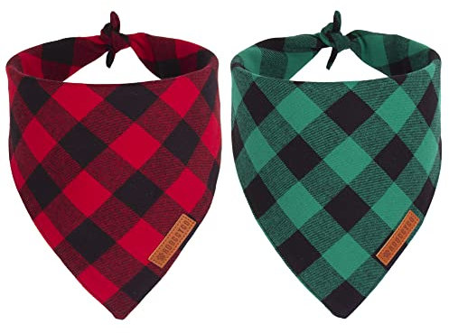 Adoggygo Hundehalstücher für Weihnachten, 2er-Pack, hochwertiger Baumwollstoff, mehrere Größen erhältlich, rot-grünes kariertes Bandanas für große und extra große Hunde (X-Large, Xmas)