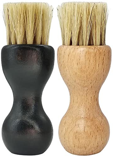 HugeDE 2 Pcs Bristle Shoes Brush Wooden Handle Brushes Polish Dauber Brush Cleaning Care Brushes Shoe Polish Applicator Brushes for Leather Boots