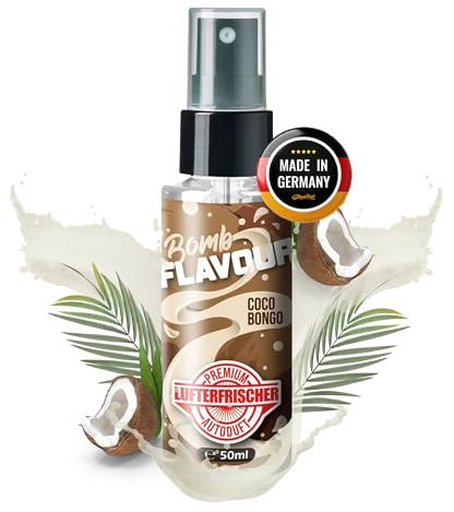 ShinyChiefs FLAVOUR BOMB Coco Bongo - Autoduft mit Kokos-Geruch - Premium Lufterfrischer für den Auto-Innenraum, neutralisiert unangenehme Gerüche im Auto, hochergiebig, Pumpsprühflasche, 50ml