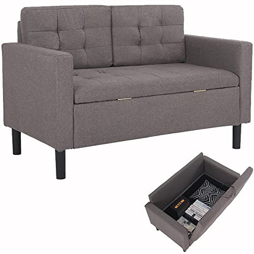 Mingone Canapé 2 Places Relax avec Coffre de Rangement - Design Moderne en Lin - Fauteuil avec Coussins pour Salon Chambre, Taupe