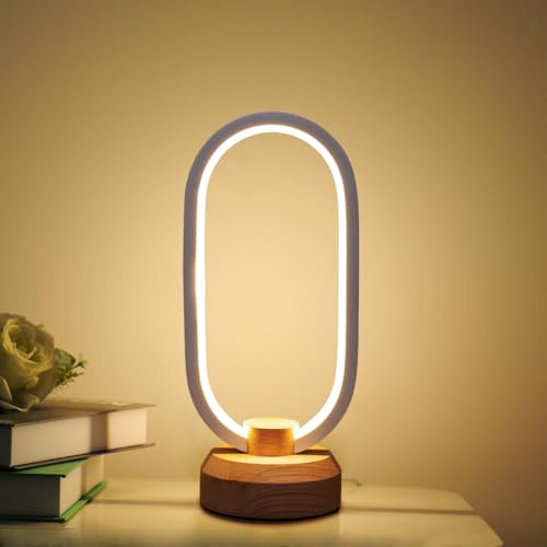 BASRAE Small LED Table Lamps,Modern Nightstand Lamps,Oval Bedside Lamp,Table Light,3 Colour Changing Desk Lamp,Dimmable Wood Warm Lights for Bedroom Living Room Kids Room Home,5 Brightness Levels