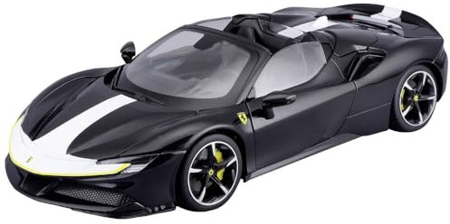 Bburago Signature Serie Ferrari SF90 Spider Assetto Fiorano, schwarz - Supercar Modellauto 1:18 Die-Cast Originalgetreues Sammlerauto Spielzeugauto mit beweglichen Elementen, ab 14 (18-16910)