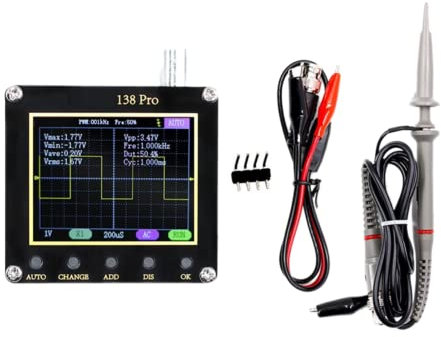 Kit d'oscilloscope portable avec sonde haute tension, écran TFT 2,4, sortie d'onde carrée PWM, mini oscilloscope numérique, bande passante de 200 kHz et taux d'échantillonnage de 2,5 MS/s