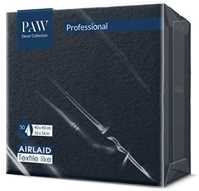 PAW - Airlaid Servietten (40 x 40 cm) I 50 Stück I Einfarbig I Stoffähnlich I Elegante Tischdekoration I HoReCa I Zu wichtigen Anlässen wie Hochzeiten, Feiern, Weihnachten I Unicolor: Schwarz
