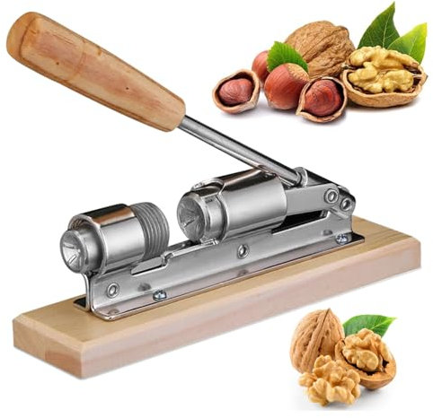 LGZIN Nussknacker, Edelstahl Retro Nussknacker, Manuelle Nussknacker, Größenverstellbar Walnussknacker, Hebelnussknacker mit Holzbasis Griff, Walnüsse Öffnen Werkzeug für Große und Kleine Nüsse