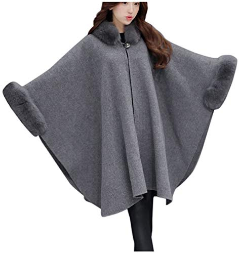 PAIDAXING Cappotti da donna in maglia oversize con collo di pelliccia cappotto mantello con scialle in pelliccia sintetica stola addensare caldo aperto davanti cardigan Plus Size Fleece Manteau