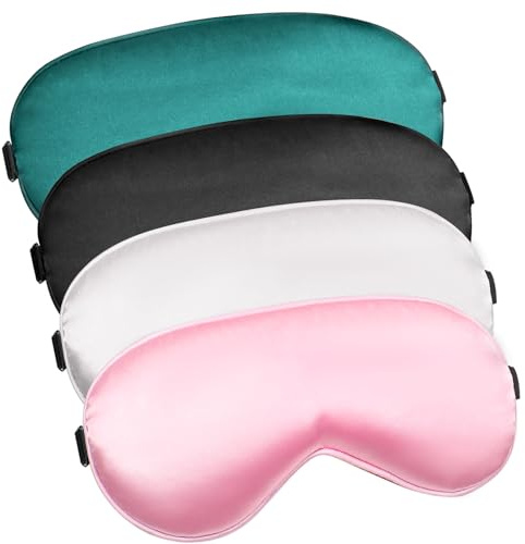 Augenmaske Schlafmaske, 4PCS Schlafmaske Augenmaske Nachtmaske Verstellbarem Band Hautfreundlich Seide Ultraweiche Schlafbrille 100% Maulbeerseide Augenmaske zum Schlafen für Damen und Herren
