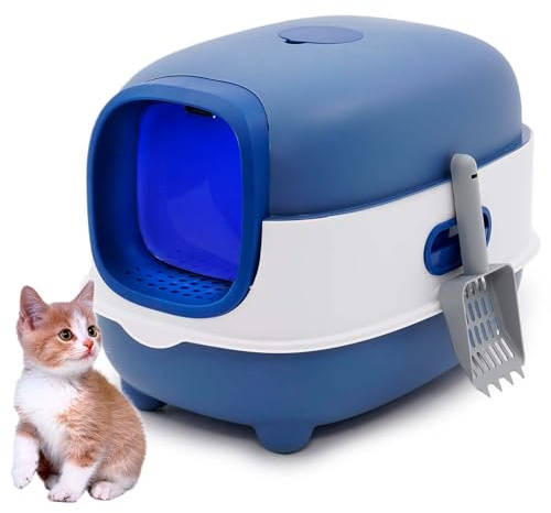 Cat Litter Box with Automatic Sand-Proof cage Sterilization and Deodorization Function With Litters Scoop Easy To Clean Enclosed Extra Large Cat Litter Tray Cats Pan Cats Litter Toilet
