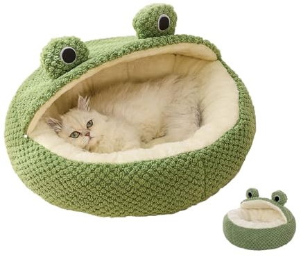 Cama para Mascotas, Cueva Gato, Casa en Interiores y Cojín para Dormir, Cama para Perros Cálida Suave Forma Rana con Fondo Antideslizante (Medium-50cm, Medio cobertizo)