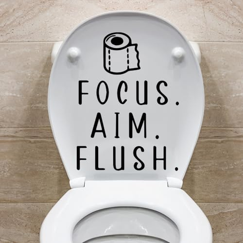Buer Homie Toilet Lid Decals For Bathroom Toilet Seat, Quotes“Aim Focus Flush” Flush The Toilet Decal Sign For Bathroom, Funny Toilet Vinyl Rules Wall Decor