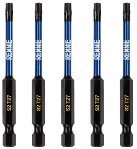 Rennie Tools T27 TX27 Schlagschrauber-Bit-Set, 75 mm lang, strapazierfähig, magnetisch, Torx-Schraubendreher-Bit-Set, schwarz oxidbeschichtete Torx-Schlagschrauber-Bits, Torx-Bit-Set, 5 Stück