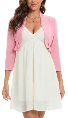 Hobrounn Bolero festivo para mujer, cárdigan corto de manga larga, frontal abierto, cárdigan sólido para vestido, Rosa., M