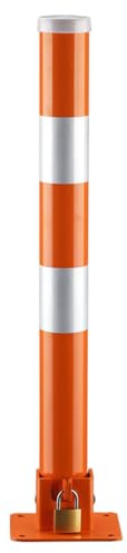 ErdBar parkplatzsperre Sperren Sie Schwermetall-Parkhindernispfähle mit Warnstreifen, Parkpfähle, Einfahrt-Park-Abfangpoller (1 Stück)