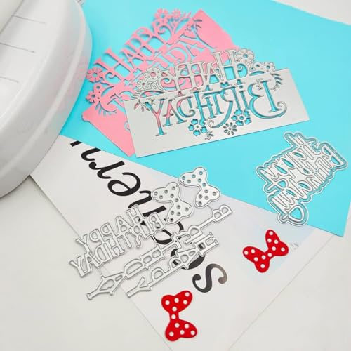 Rosojodg 3 Sets Happy Birthday Metall-Stanzformen, Schmetterling Stanzschablonen Wortprägeschablone für Geburtstagskarten, Scrapbooking, Stanzformen