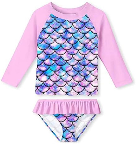 Bañador Niña Dos Pieza Manga Larga Traje De Baño Niñas UPF 50+ Proteccion Solar Natacion Playa Transpirable Secado Rápido Bañador para Niña 3-9 Años