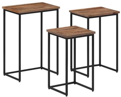 vidaXL Satsbord 3 delar massiv teak, sidobord, soffbord, vardagsrumsbord, sido bord, soff bord, vardagsrum bord, träbord, trä bord, flera bord