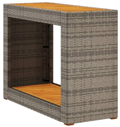 vidaXL Garten-Beistelltisch mit Holzplatte Grau Poly Rattan