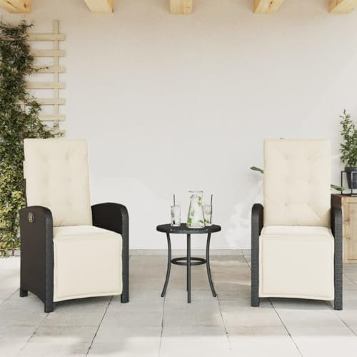 Homgoday Gartenstuhl relax PE-Rattan schwarz, bequem gepolstert, Liegeposition, UV-beständig, 57x61x93 cm Model365192