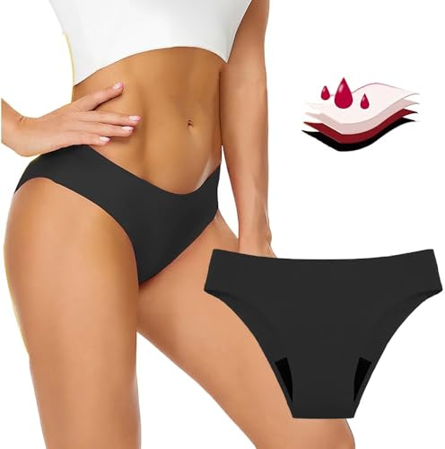 FONCBIEN Pantaloni mestruali per nuoto, vita bassa, bikini nero, costume da bagno mestruale a prova di perdite, biancheria intima da bagno a flusso pesante, costumi da bagno da donna, Nero , S