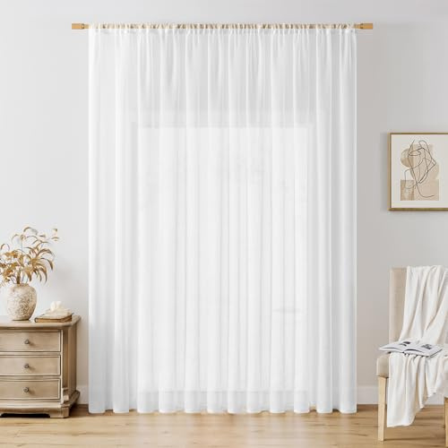 Softalker Gardin 240 cm lange Vorhänge, Vorhänge, weiß in Leinenaussehen, voilegardin, transparenter Vorhang, 300 cm, extra breit für Schlafzimmer, Fenster, Raumteiler, Vorhang 1 Stück(e)