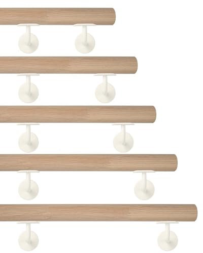 TIBU Eiche Holz Handlauf keilgezinkt unbehandelt Geländer 0,3m - 6m, Länge 140 cm und 2 Edelstahl Halter Weiss