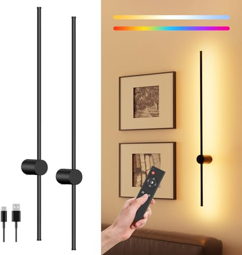 PopoIron 40'' batteriebetriebene Wandleuchte, 10000 mAh wiederaufladbare kabellose Wandleuchten, 2er-Set, Fernbedienung, 18 Farbmodi, nicht fest verdrahtete Wandleuchten, 10 Stunden Betriebszeit