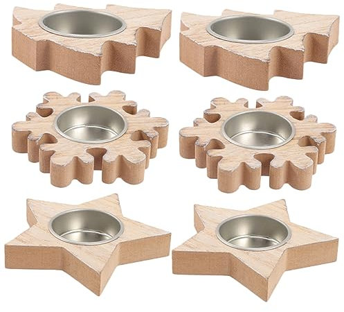 ORFOFE Set Mit 6 Teelichthaltern Aus Holz Stern-weihnachtsbaum-design Schneeflocken- Und Weihnachtsbaumhalter Heimdekor Für Das Abendessen Festliche Dekorationen