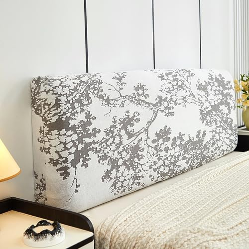 KCCRHIN Bettkopfteil Hussen Strecken Bett Kopfteilbezug Dehnbar Waschbar Bett Schonbezug Eleganter Jacquard Staubdicht Bett Kopfteil Überzug Für Doppelbett Einzelbett Bett Kopf,Grau,150cm/59in