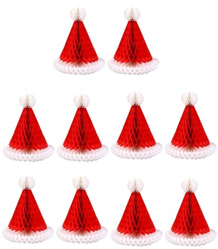 LLHCF Set mit 10 Weihnachtsmannmützen in Seidenpapier-Aufhängung, eleganter Weihnachtsbaum-Anhänger, handgefertigt, Party-Hängedekoration