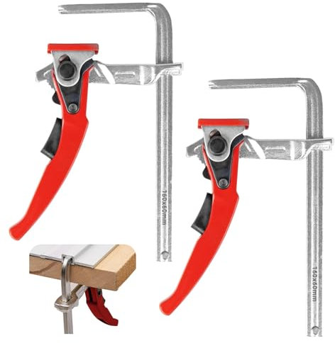 2 Stück Hebelzwinge - Ganzstahl Tischzwinge mit Hebelgriff, Schnellspanner Zwinge mit 160mm Kapazität und 60mm Kehlentiefe zum Schleifen, Schneiden