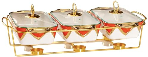 Chafing Dish Buffet Set, Ceramics Buffet Chafing Dish Stove,Buffet Warmers Sets with Trays for Parties Wedding Dinners(Red)