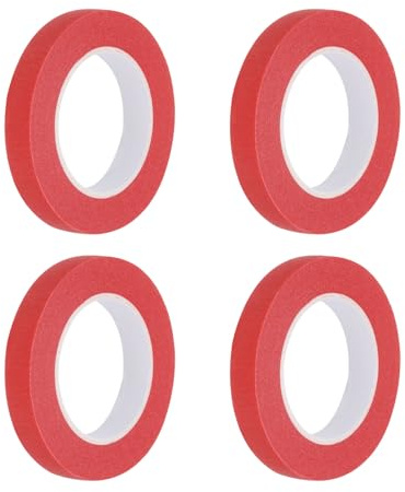 uxcell 4 Pcs 0.4 Inch Wide 14 Yards Red Masking Tape Painters Tape Rolls for Home Office Commercial Contractor Clean Drip-Free Painting Wide Crepe Paper